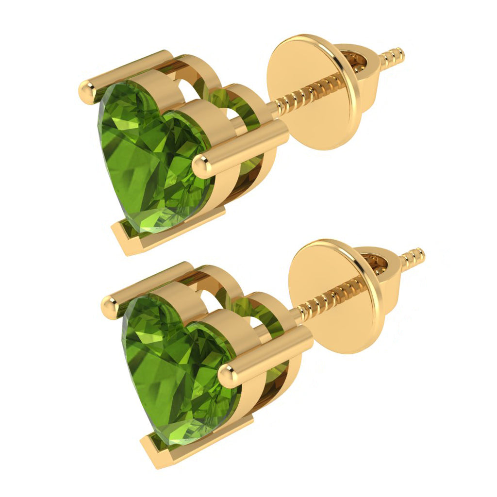 yellow gold plated sterling silver heart shape peridot august birthstone stud earrings