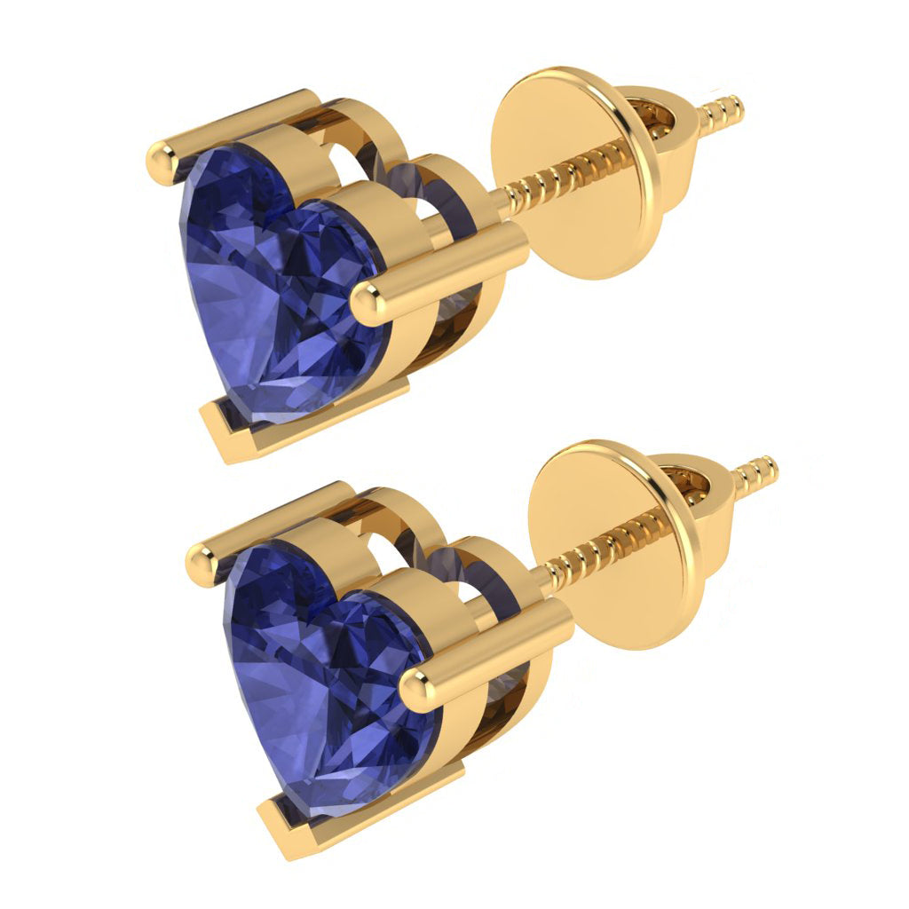 yellow gold plated sterling silver heart shape tanzanite december birthstone stud earrings