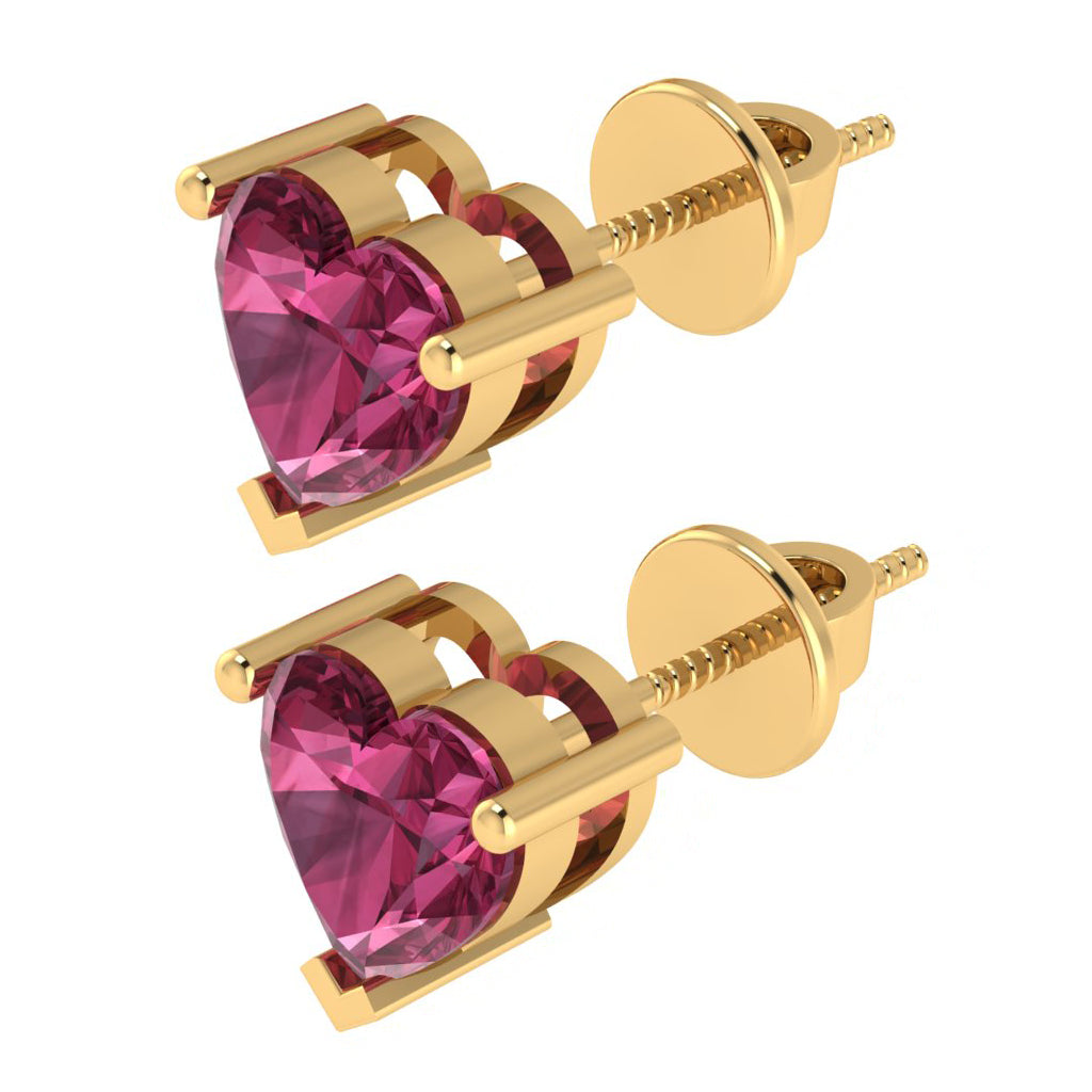 yellow gold plated sterling silver heart shape tourmaline october birthstone stud earrings