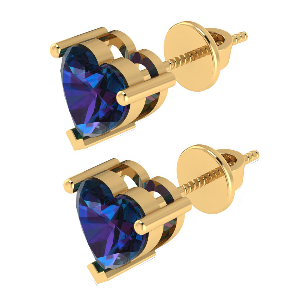 yellow gold plated sterling silver heart shape alexandrite june birthstone stud earrings
