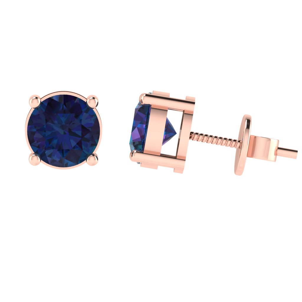 rose gold plated sterling silver round shape alexandrite june birthstone stud earrings