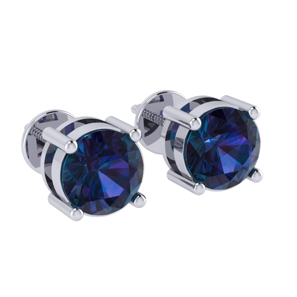 white gold plated sterling silver round shape alexandrite june birthstone stud earrings