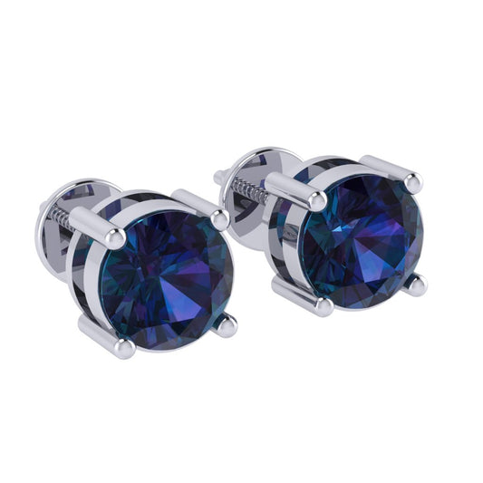 white gold plated sterling silver round shape alexandrite june birthstone stud earrings