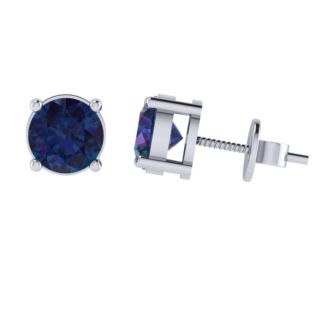 white gold plated sterling silver round shape alexandrite june birthstone stud earrings