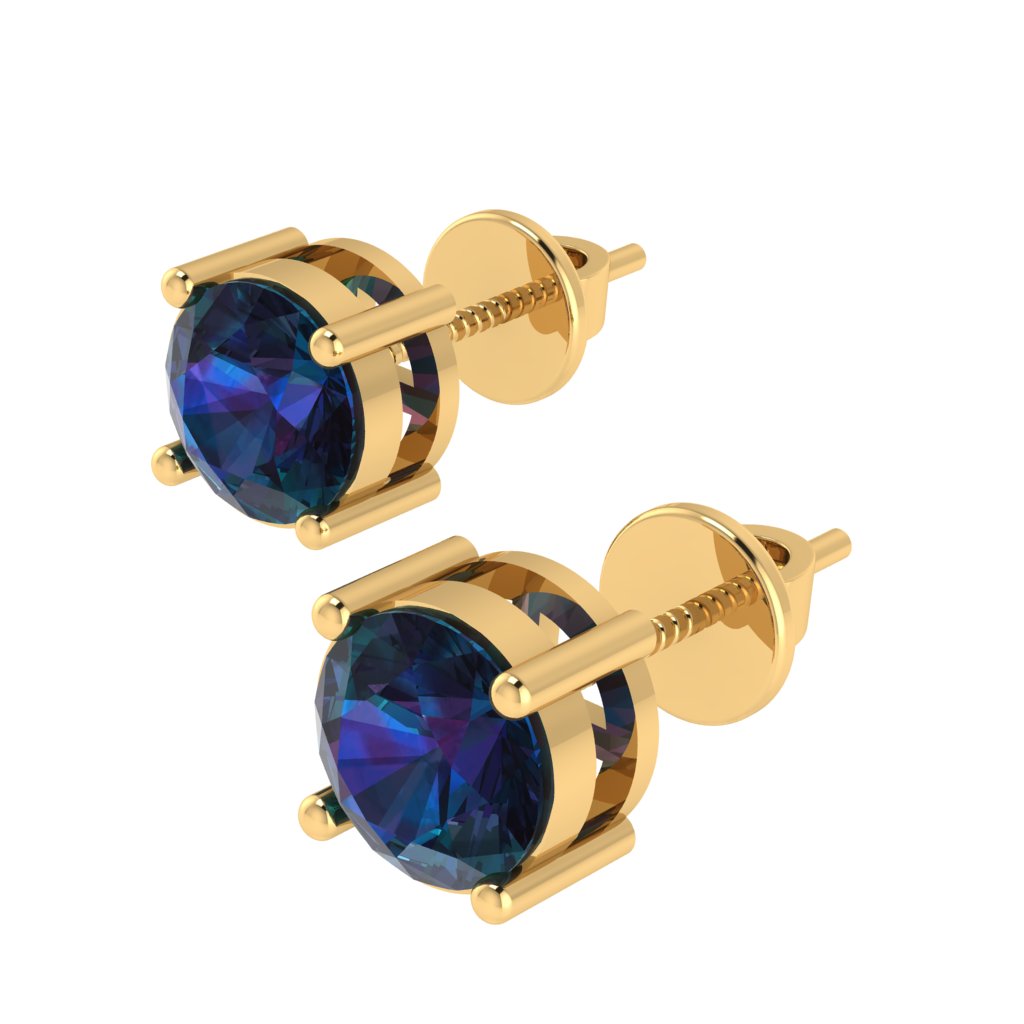 yellow gold plated sterling silver round shape alexandrite june birthstone stud earrings
