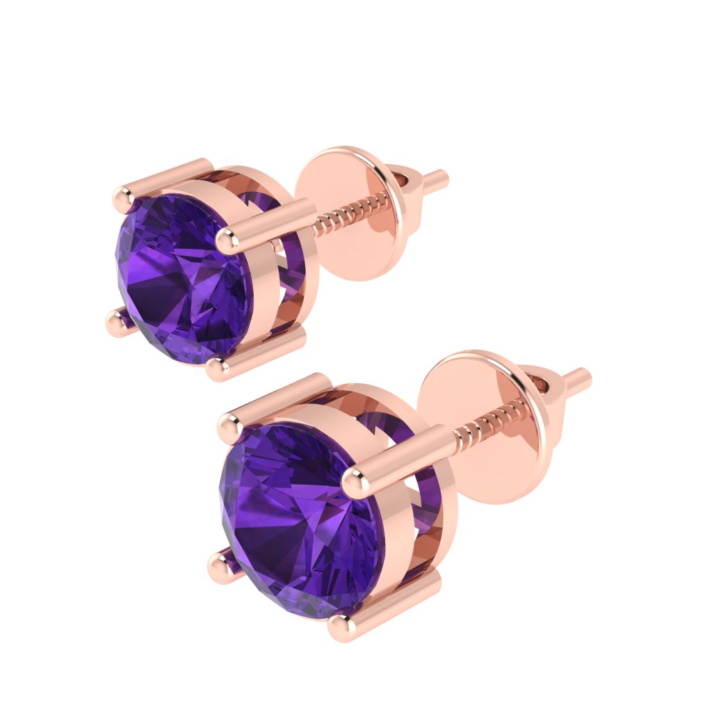 rose gold plated sterling silver round shape amethyst february birthstone stud earrings