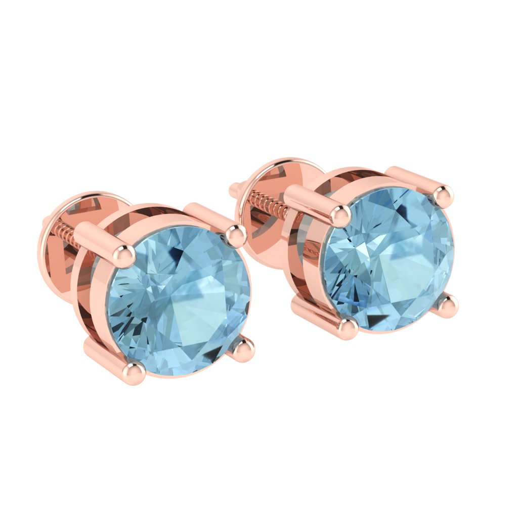 rose gold plated sterling silver round shape aquamarine march birthstone stud earrings