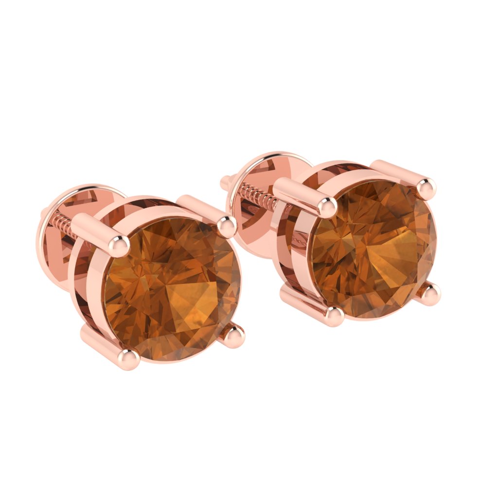 rose gold plated sterling silver round shape citrine november birthstone stud earrings
