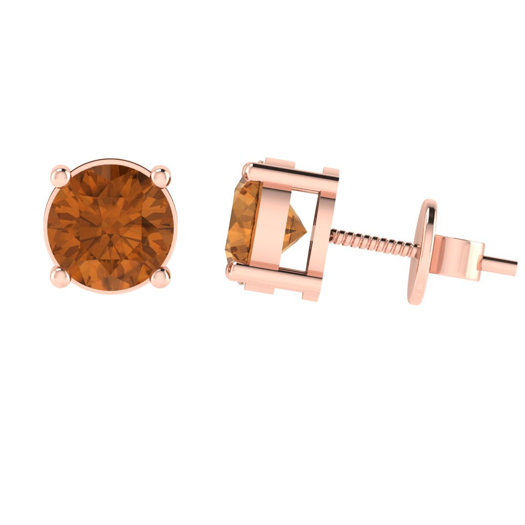 rose gold plated sterling silver round shape citrine november birthstone stud earrings