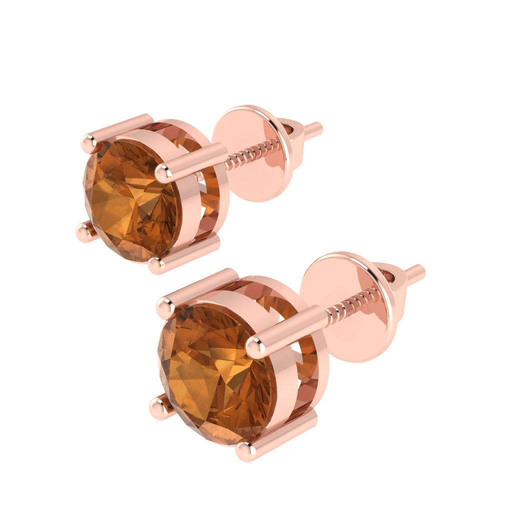 rose gold plated sterling silver round shape citrine november birthstone stud earrings