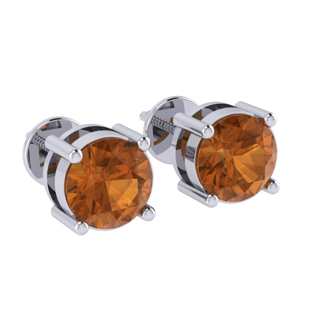 white gold plated sterling silver round shape citrine november birthstone stud earrings