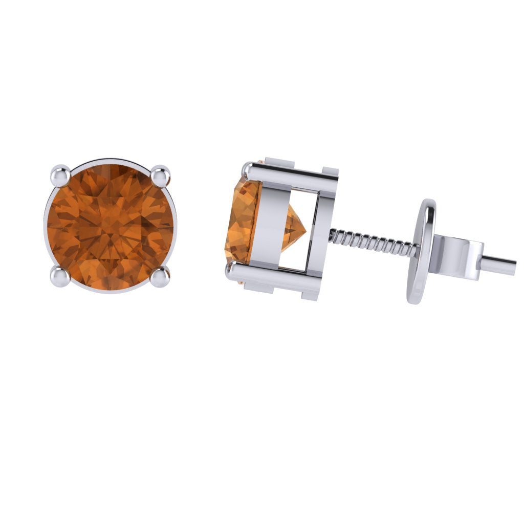white gold plated sterling silver round shape citrine november birthstone stud earrings