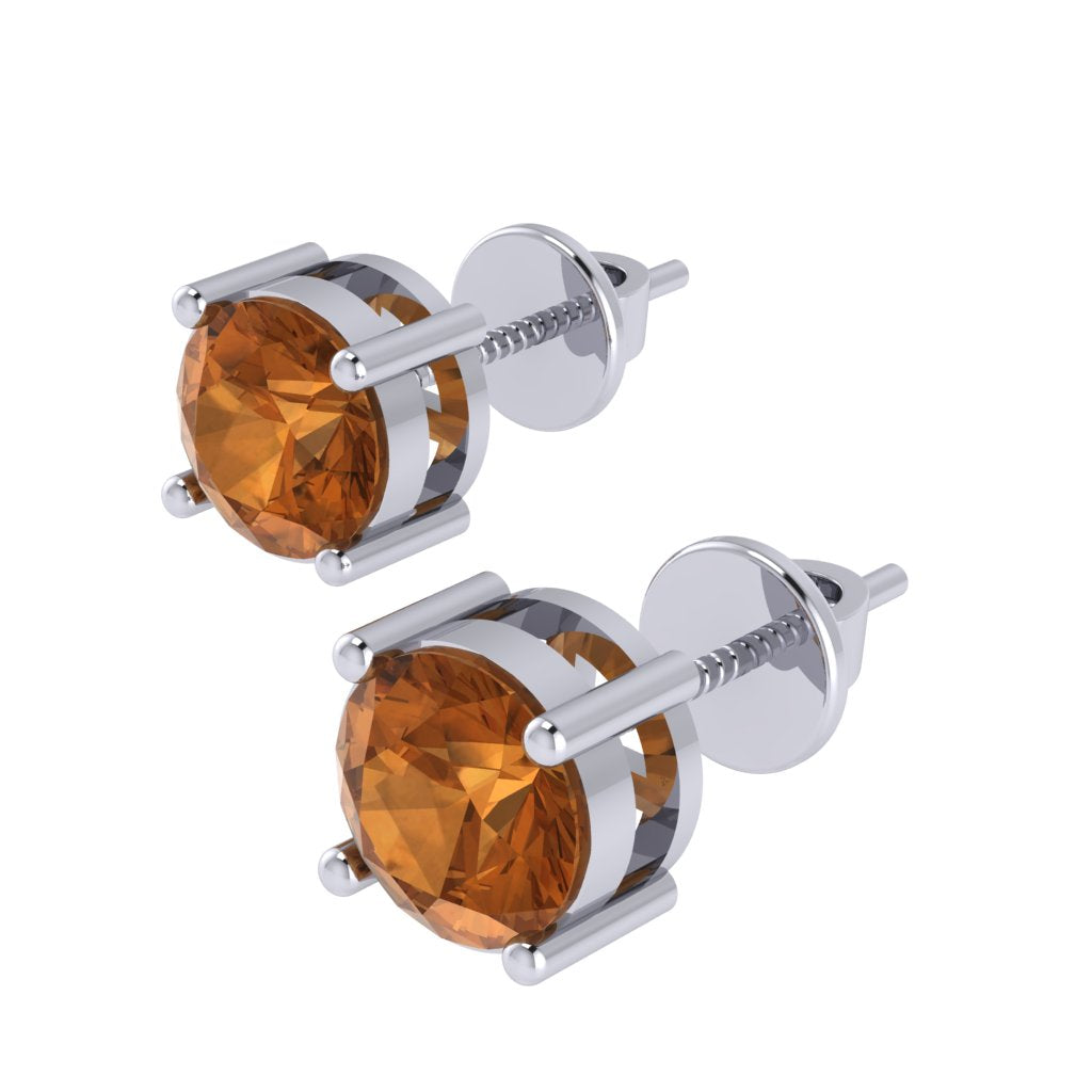 white gold plated sterling silver round shape citrine november birthstone stud earrings