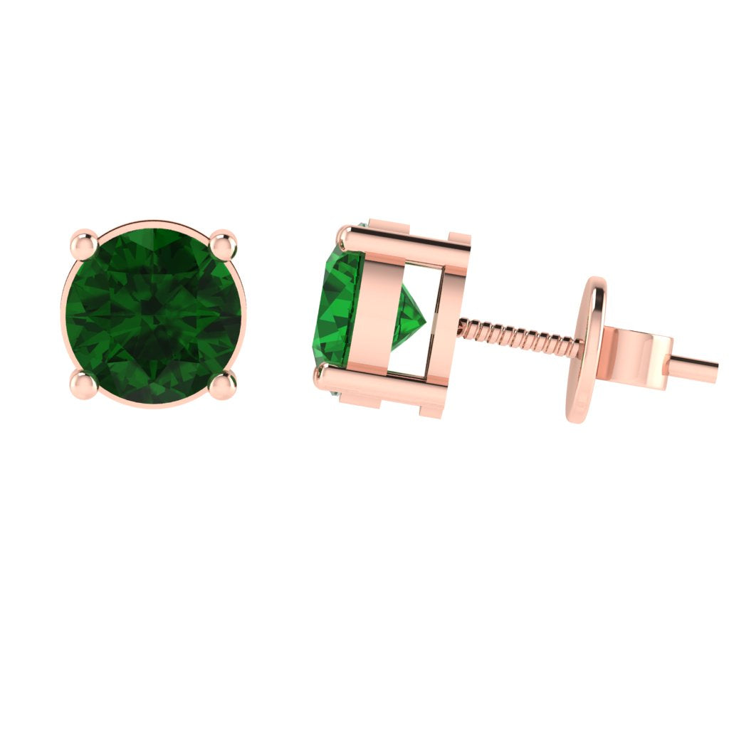 rose gold plated sterling silver round shape emerald may birthstone stud earrings
