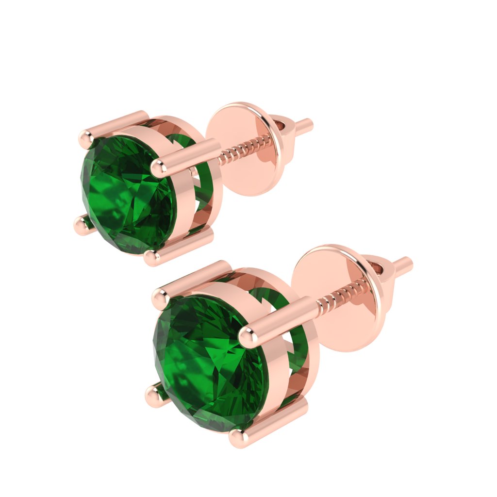 rose gold plated sterling silver round shape emerald may birthstone stud earrings