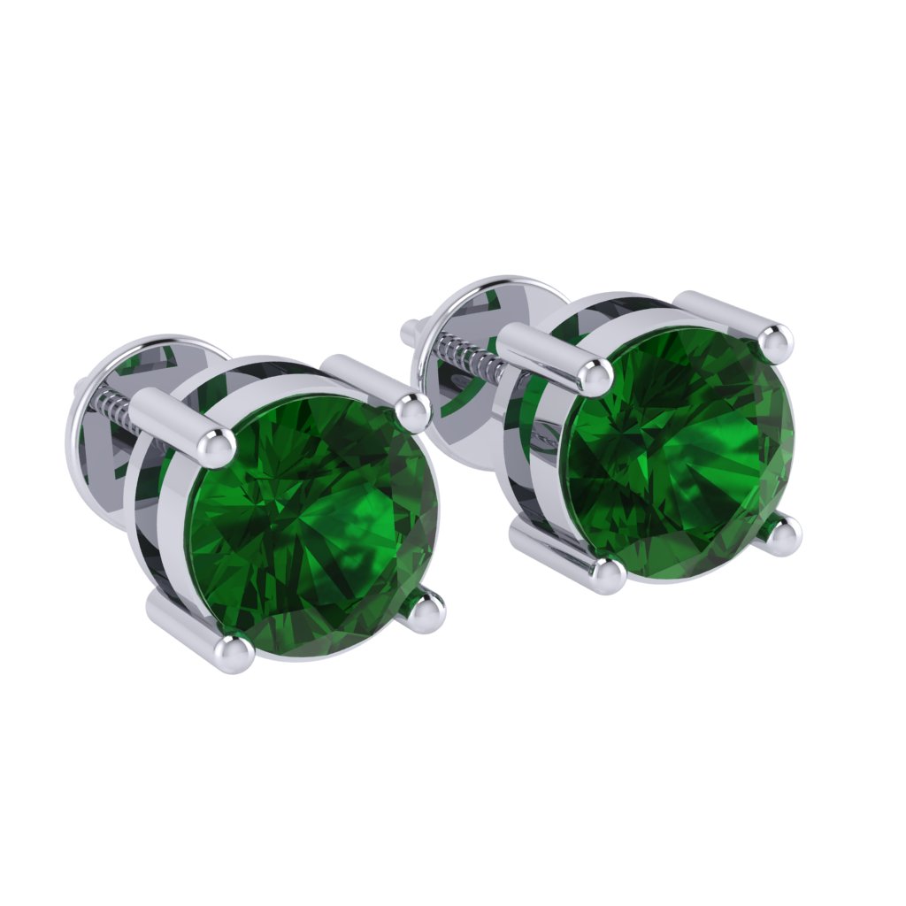white gold plated sterling silver round shape emerald may birthstone stud earrings