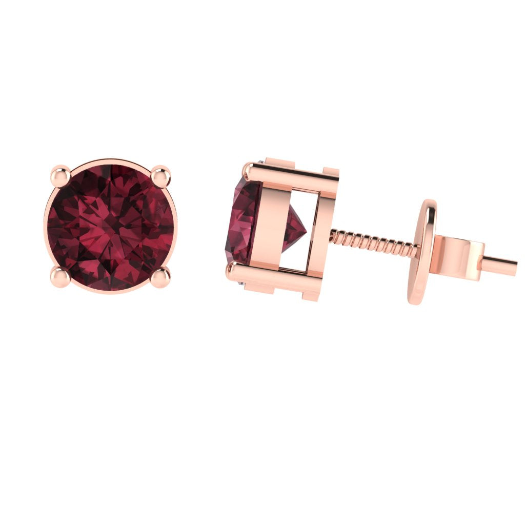 rose gold plated sterling silver round shape garnet january birthstone stud earrings