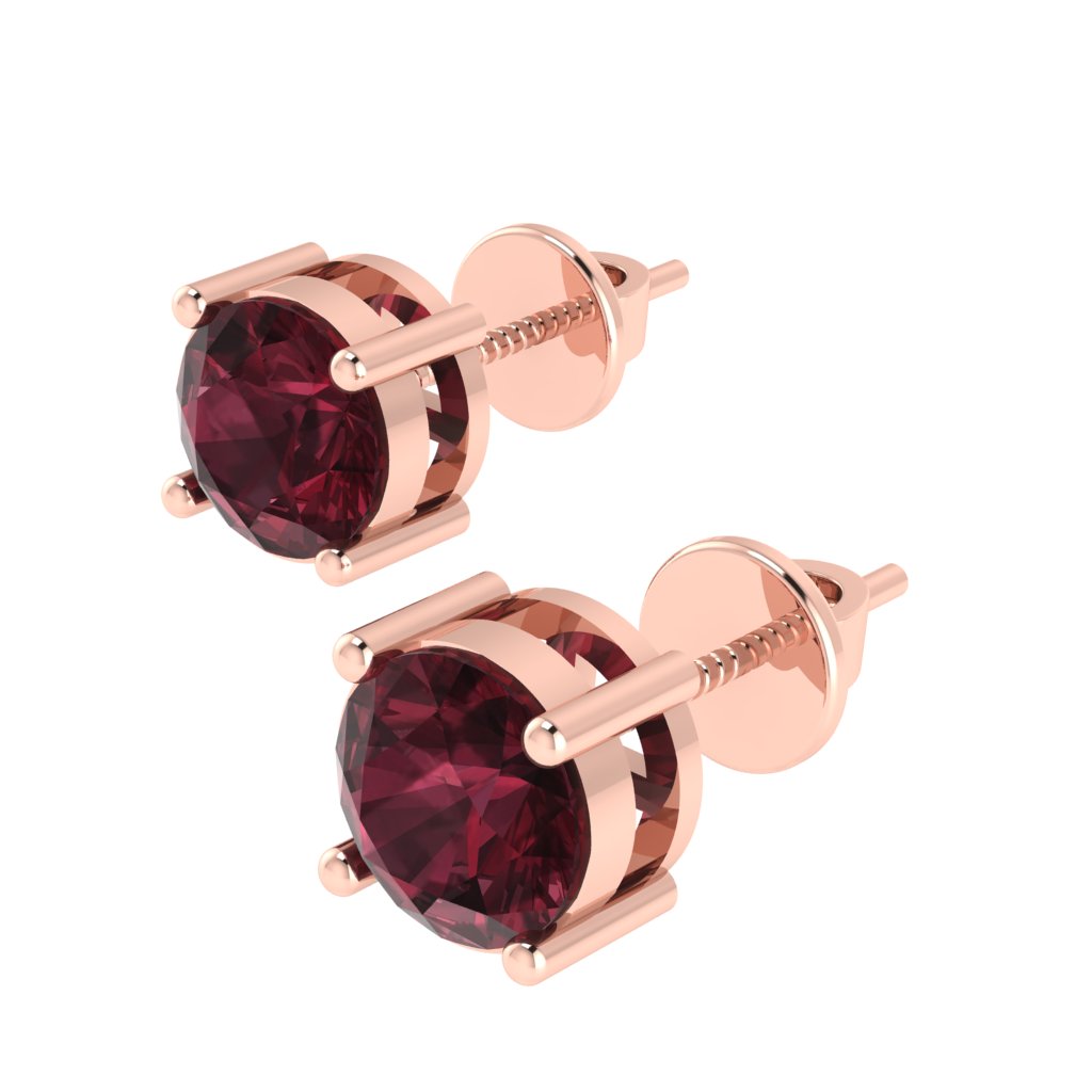rose gold plated sterling silver round shape garnet january birthstone stud earrings
