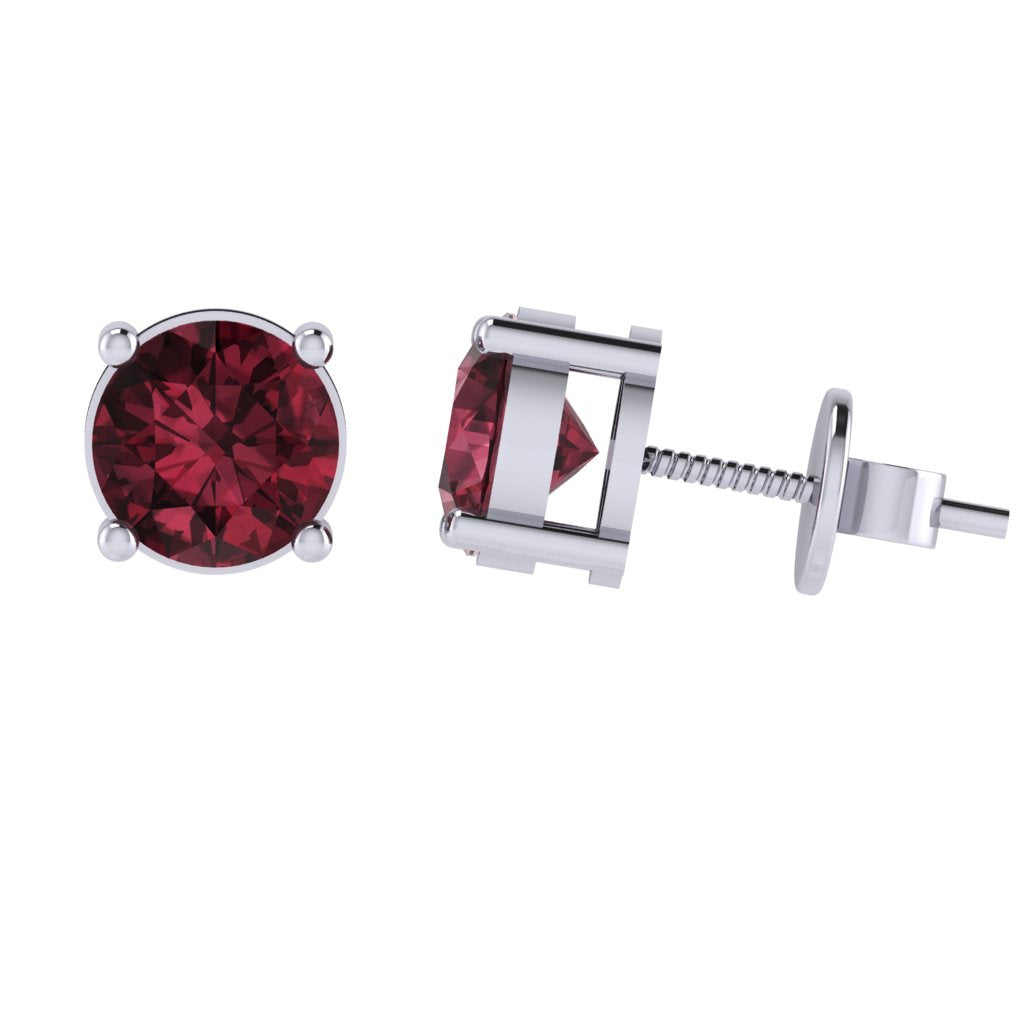 white gold plated sterling silver round shape garnet january birthstone stud earrings