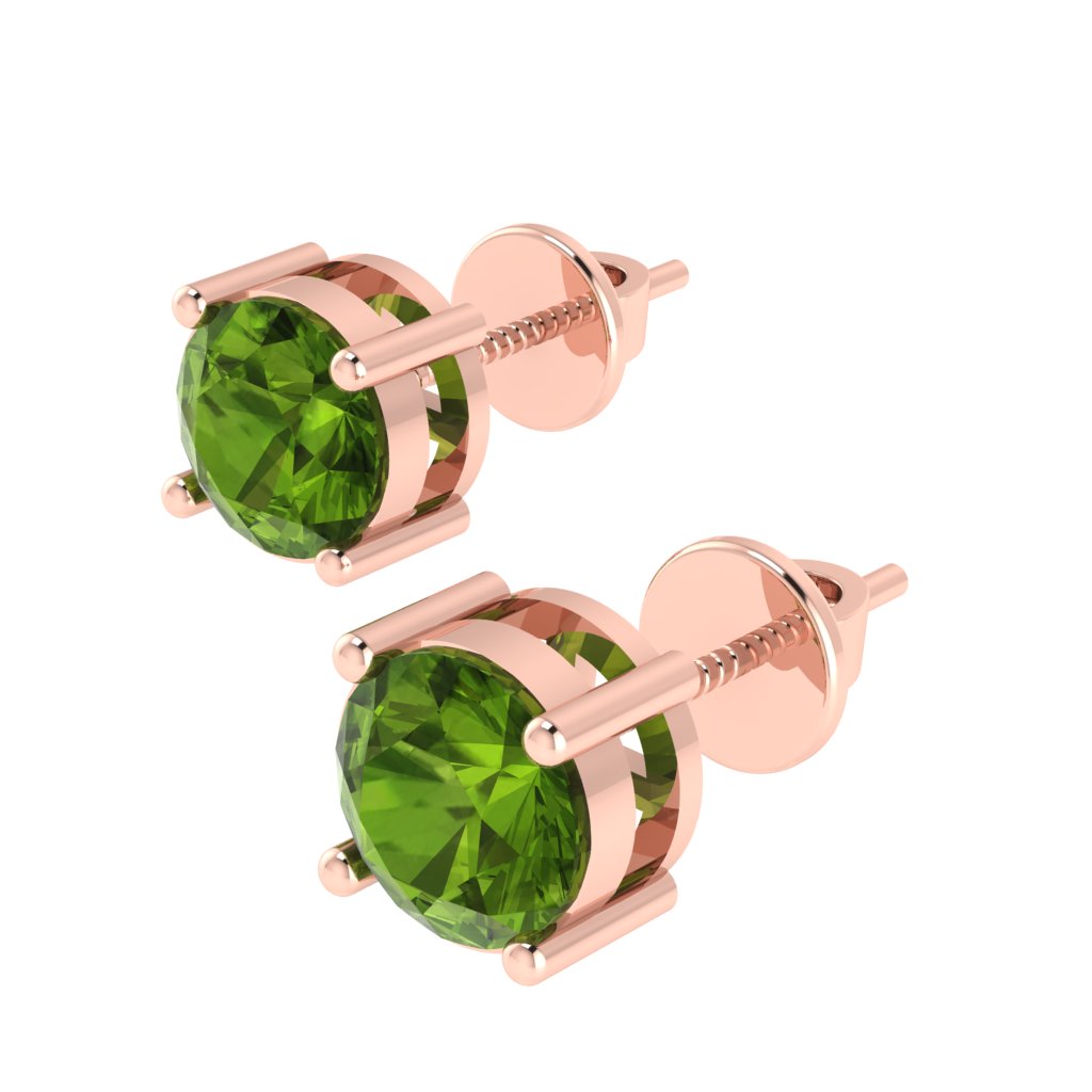rose gold plated sterling silver round shape peridot august birthstone stud earrings