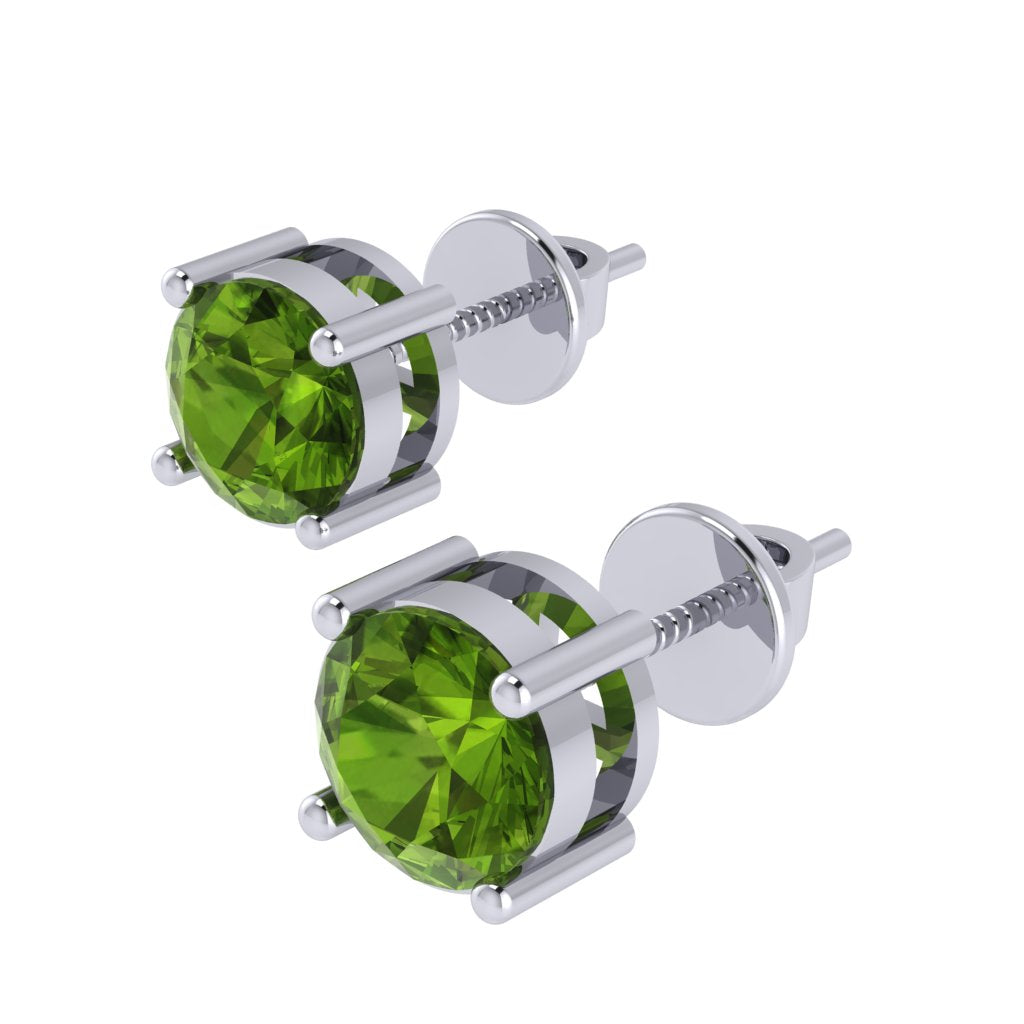 white gold plated sterling silver round shape peridot august birthstone stud earrings