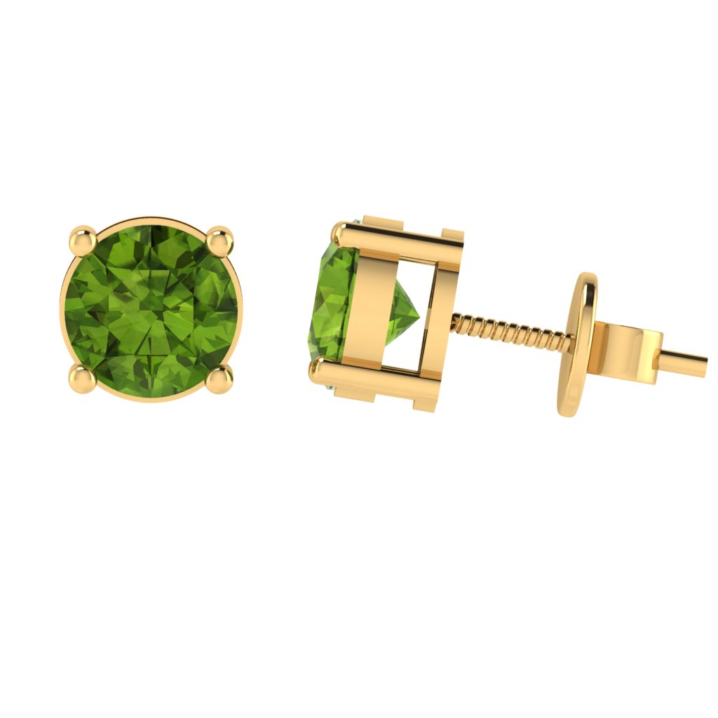 yellow gold plated sterling silver round shape peridot august birthstone stud earrings