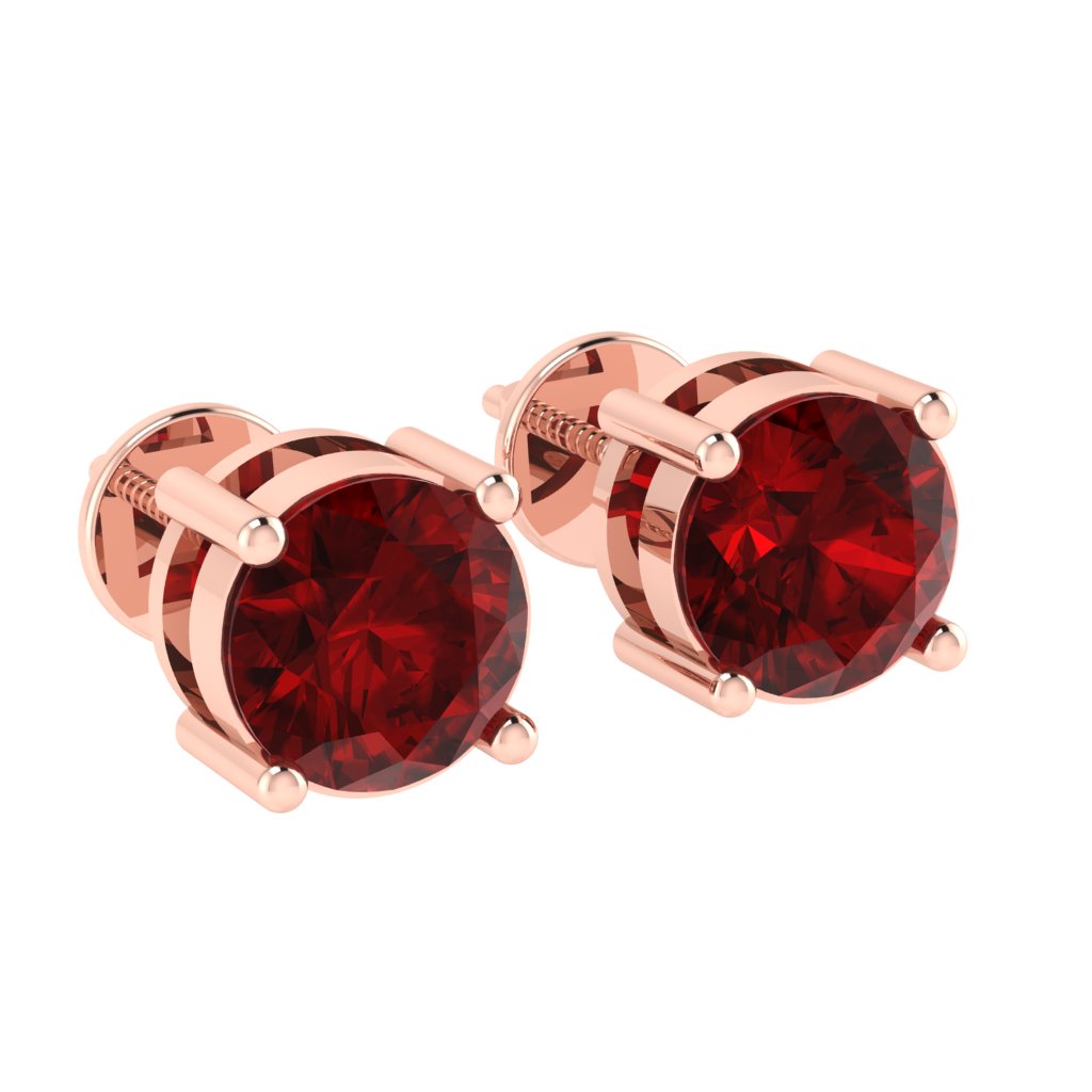 rose gold plated sterling silver round shape ruby july birthstone stud earrings