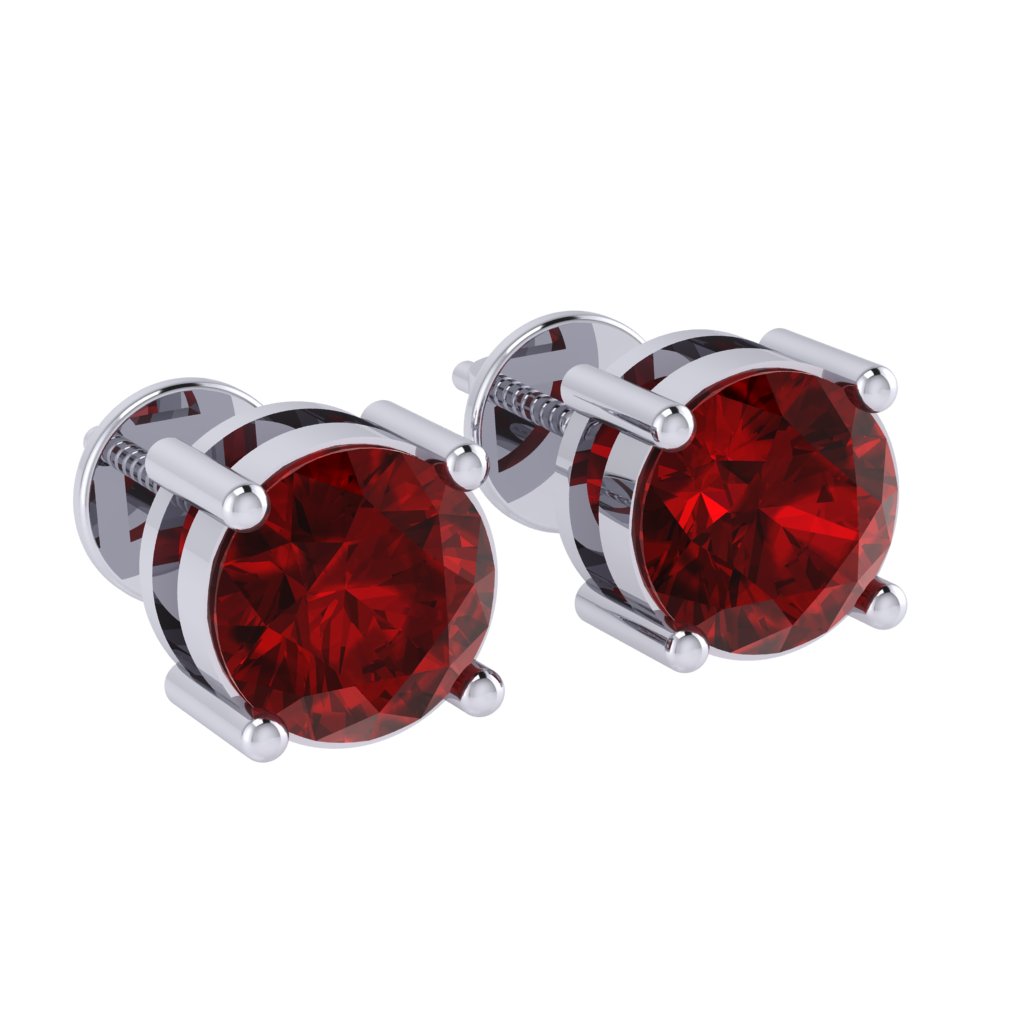 white gold plated sterling silver round shape ruby july birthstone stud earrings