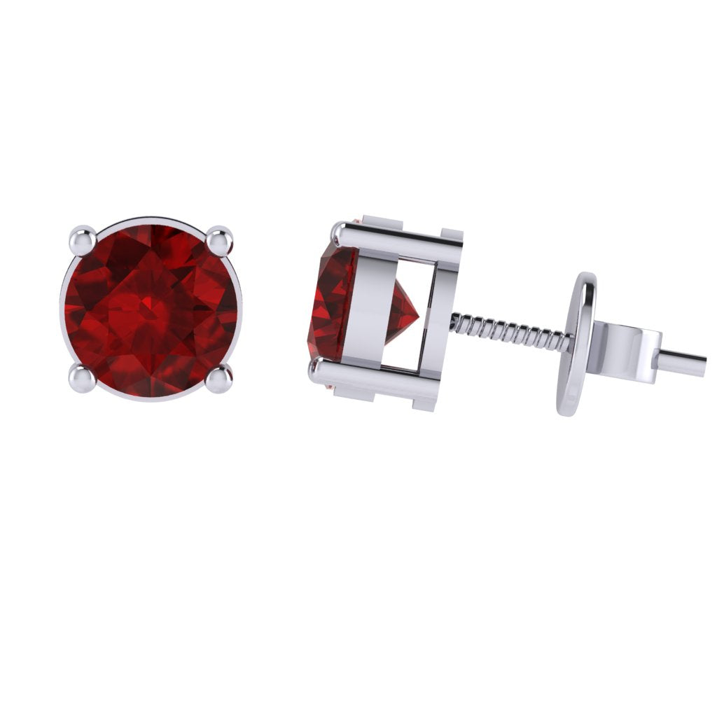 white gold plated sterling silver round shape ruby july birthstone stud earrings