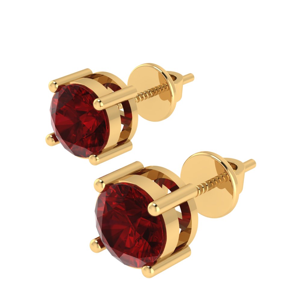 yellow gold plated sterling silver round shape ruby july birthstone stud earrings