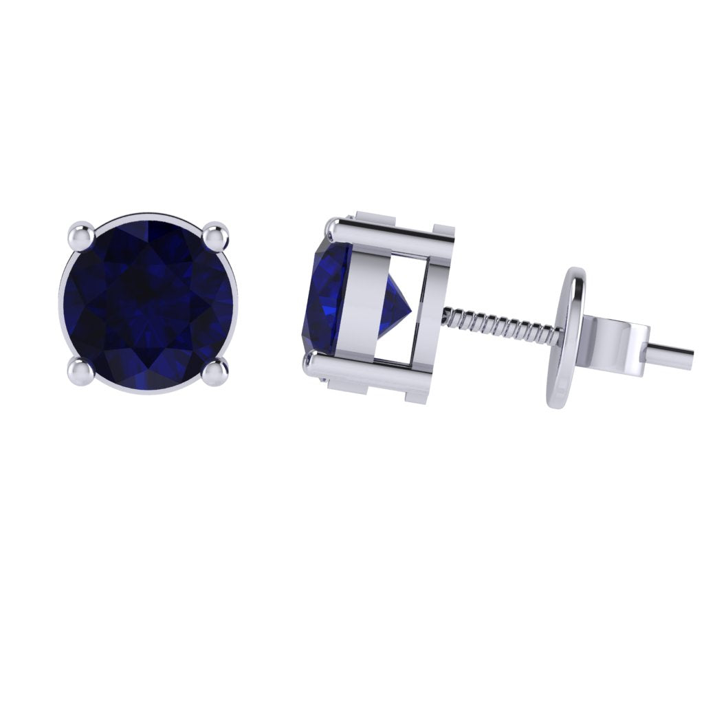 white gold plated sterling silver round shape sapphire september birthstone stud earrings