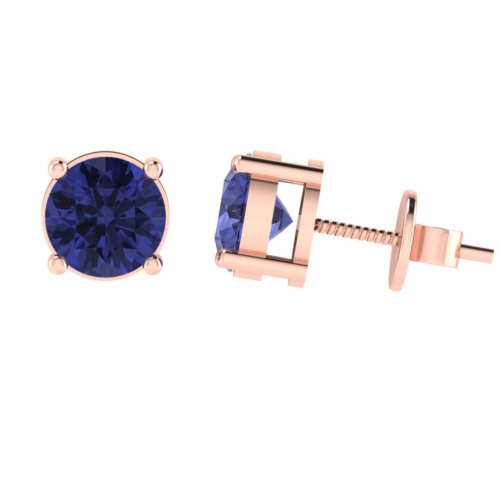 rose gold plated sterling silver round shape tanzanite december birthstone stud earrings