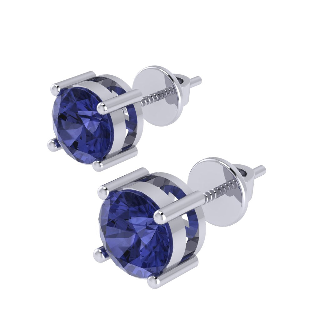 white gold plated sterling silver round shape tanzanite december birthstone stud earrings
