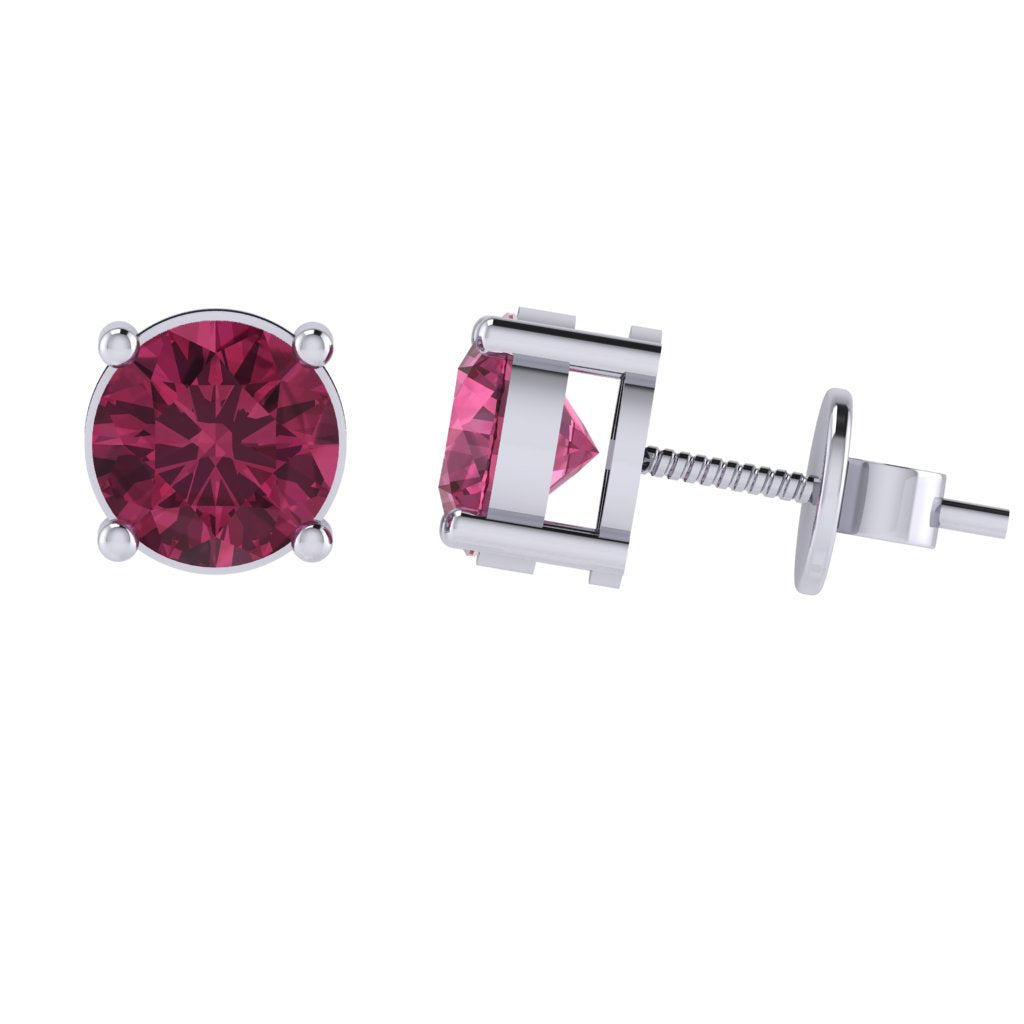 white gold plated sterling silver round shape tourmaline october birthstone stud earrings