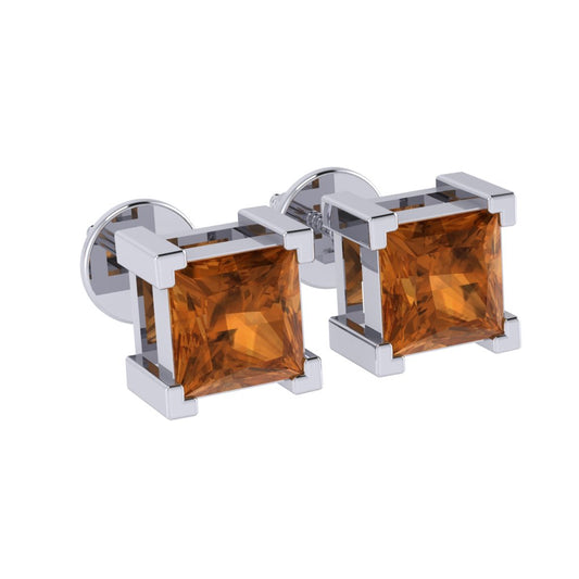 white gold plated sterling silver princess shape citrine november birthstone stud earrings
