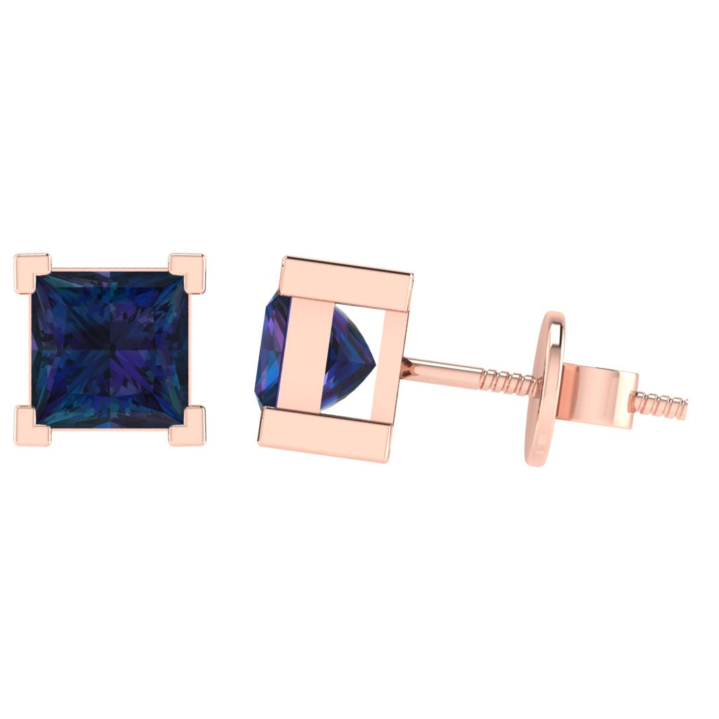 rose gold plated sterling silver princess shape alexandrite june birthstone stud earrings
