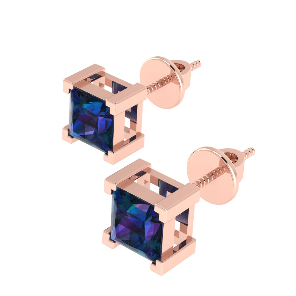 rose gold plated sterling silver princess shape alexandrite june birthstone stud earrings