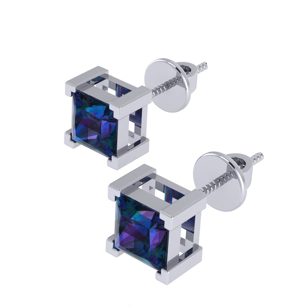 white gold plated sterling silver princess shape alexandrite june birthstone stud earrings