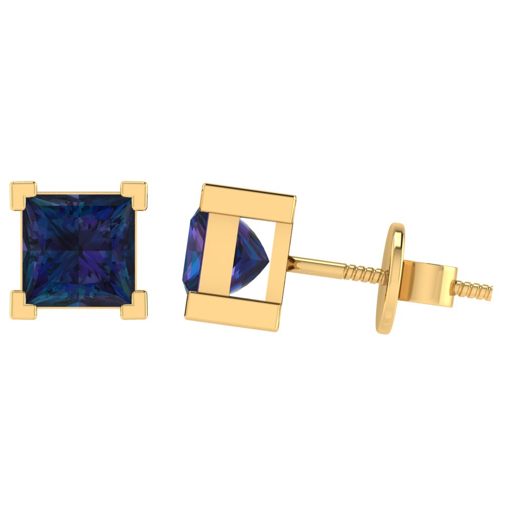 yellow gold plated sterling silver princess shape alexandrite june birthstone stud earrings
