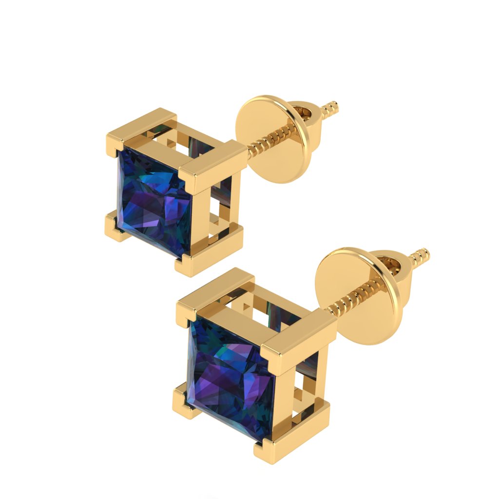 yellow gold plated sterling silver princess shape alexandrite june birthstone stud earrings