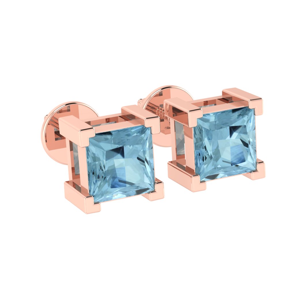 rose gold plated sterling silver princess shape aquamarine march birthstone stud earrings