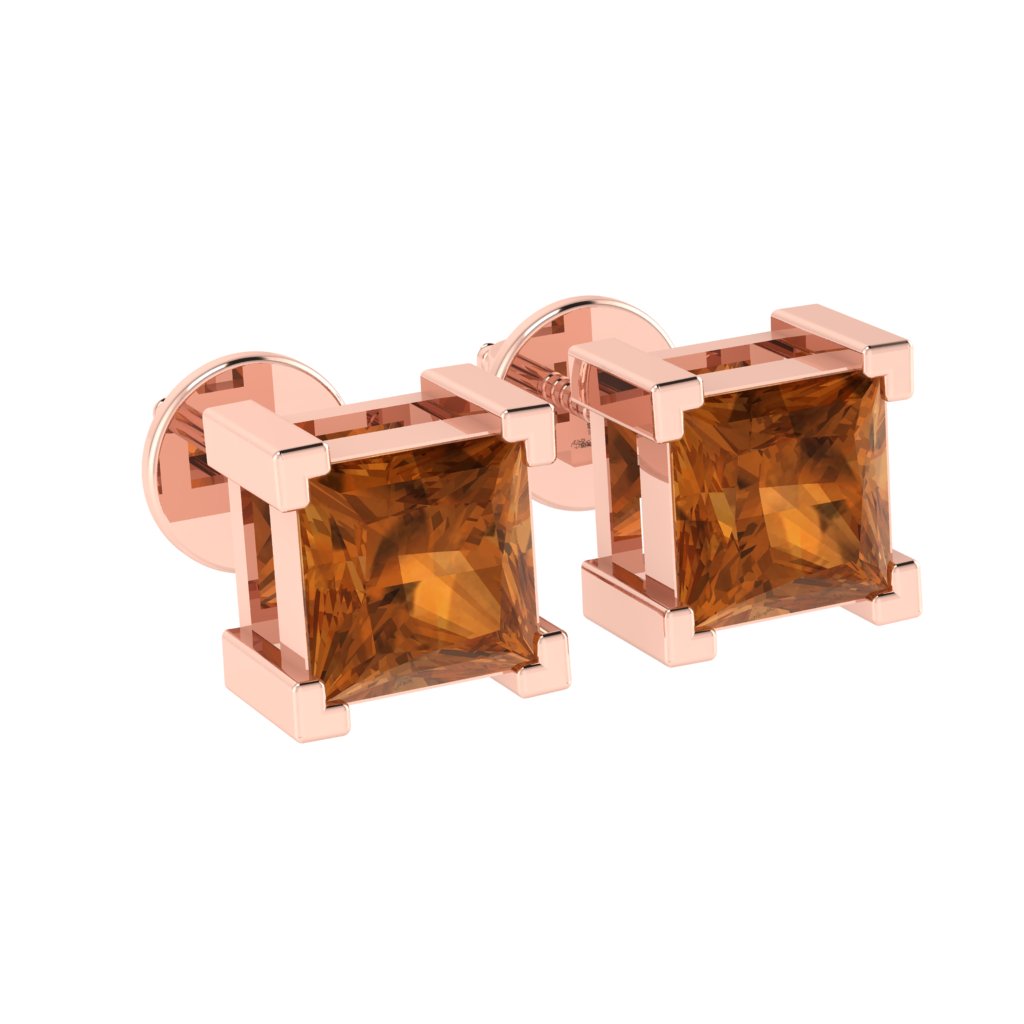 rose gold plated sterling silver princess shape citrine november birthstone stud earrings