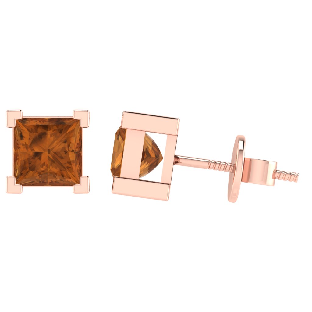 rose gold plated sterling silver princess shape citrine november birthstone stud earrings
