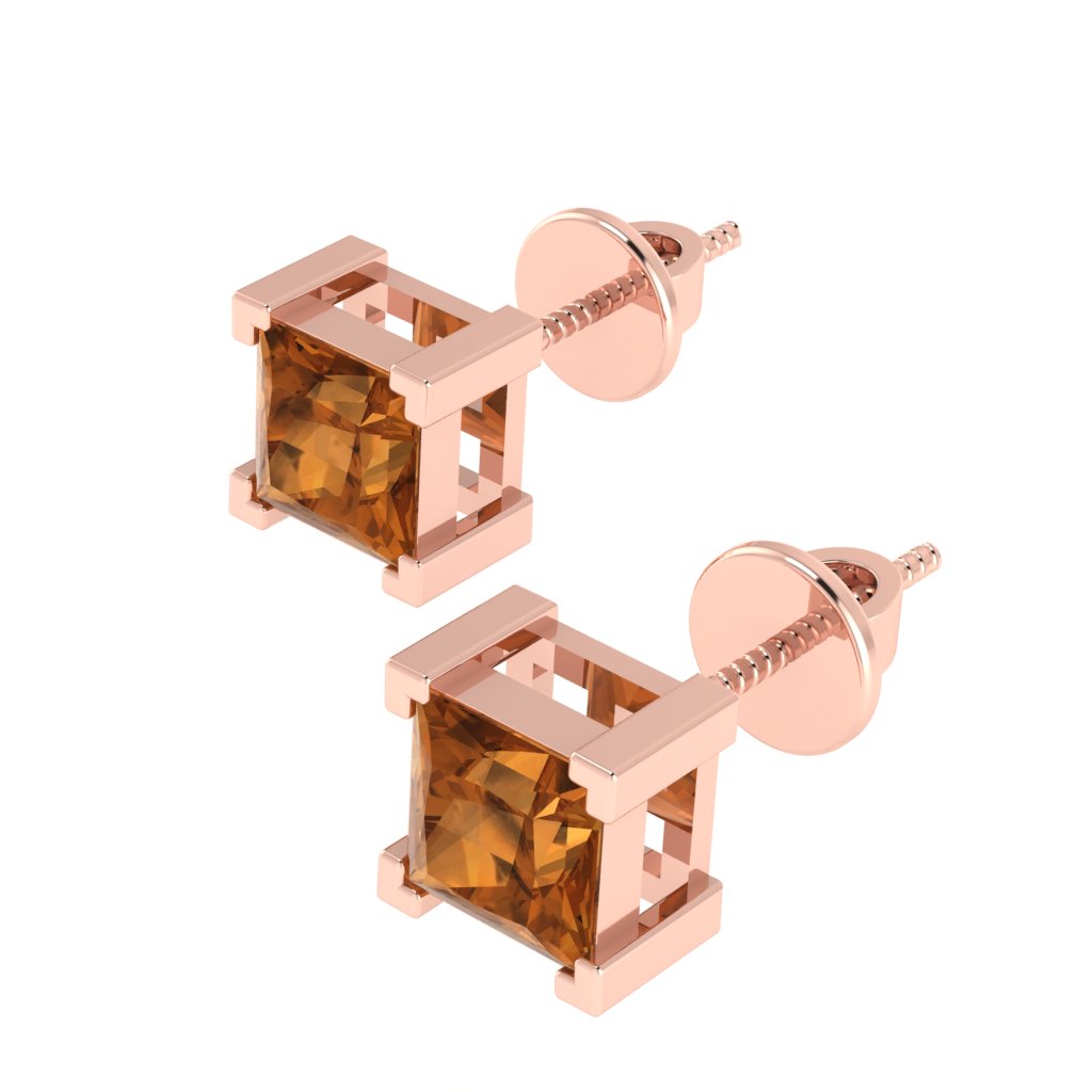 rose gold plated sterling silver princess shape citrine november birthstone stud earrings