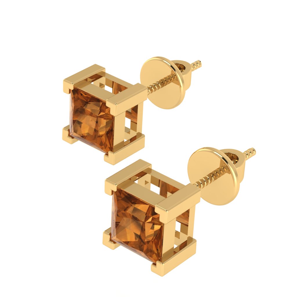 yellow gold plated sterling silver princess shape citrine november birthstone stud earrings