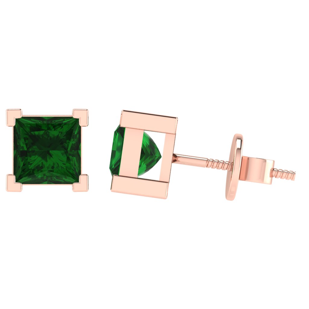rose gold plated sterling silver princess shape emerald may birthstone stud earrings