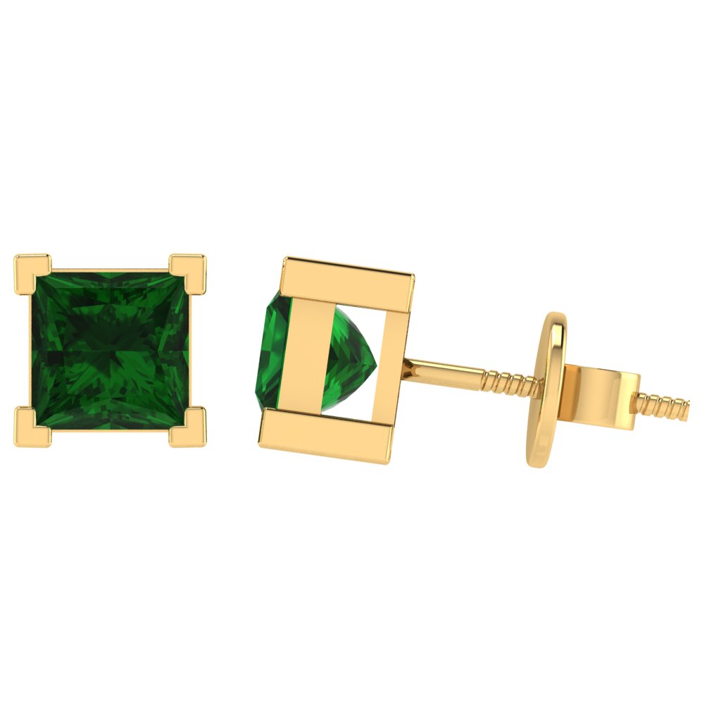 yellow gold plated sterling silver princess shape emerald may birthstone stud earrings