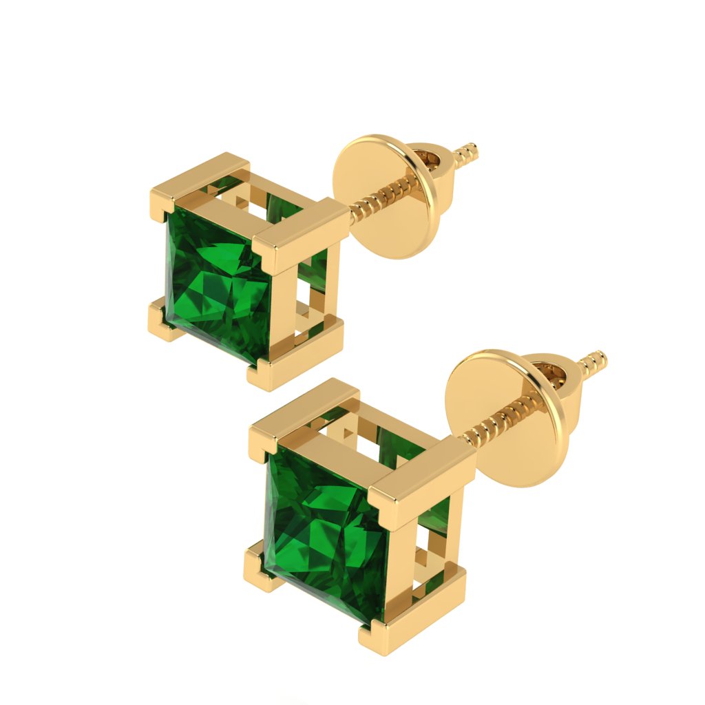 yellow gold plated sterling silver princess shape emerald may birthstone stud earrings