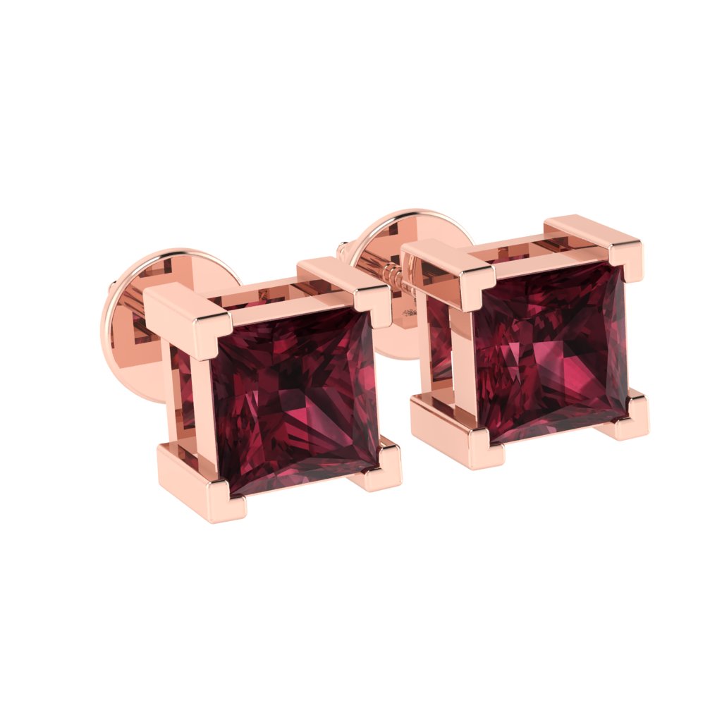 rose gold plated sterling silver princess shape garnet january birthstone stud earrings