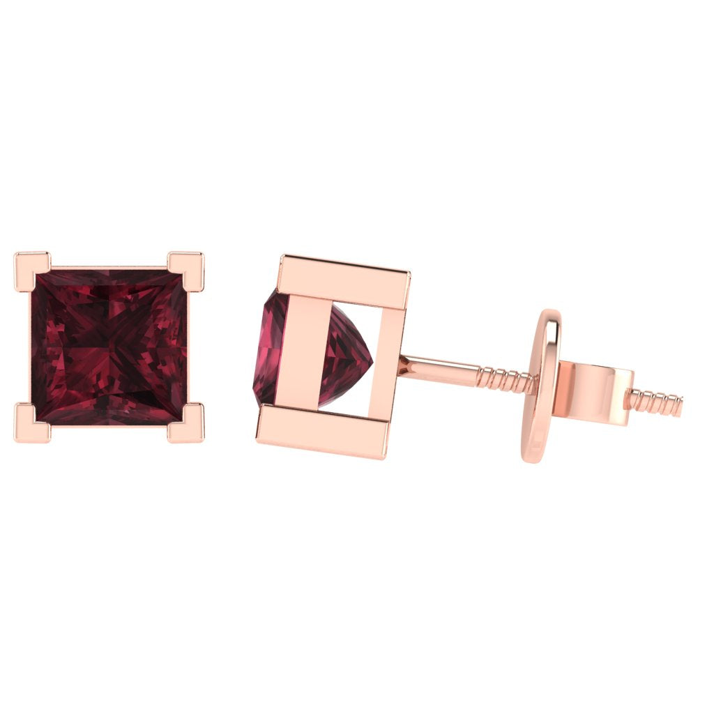 rose gold plated sterling silver princess shape garnet january birthstone stud earrings
